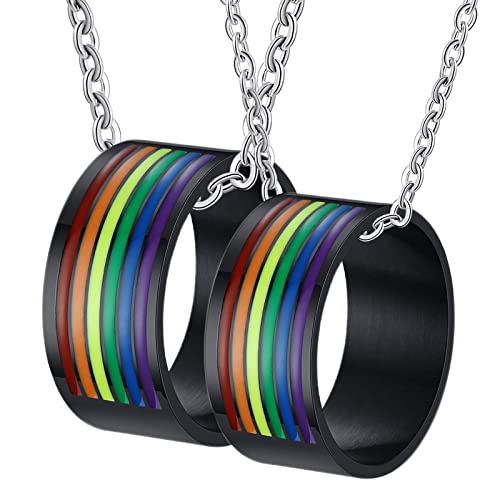 NZVCQVPU Paarringe, Ring Custom Black Edelstahl Customized 10 mm schwarzer LGBT -Ring mit Regenbogen Emaille Geschenk für Männer von NZVCQVPU