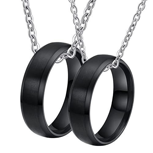 NZVCQVPU Personalisierte Halskette für Herren, passende Halsketten für Paare, Edelstahl, 6 mm, schwarz, gebürsteter Ring, abgeschrägter Rand, Einheitsgröße, Standard, Standard von NZVCQVPU