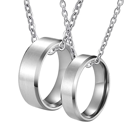 NZVCQVPU Personalisierte Halsketten für Männer, Paar Halsketten für ihn und ihren silbernen Ring aus rostfreiem Stahl schrägte Kante von NZVCQVPU