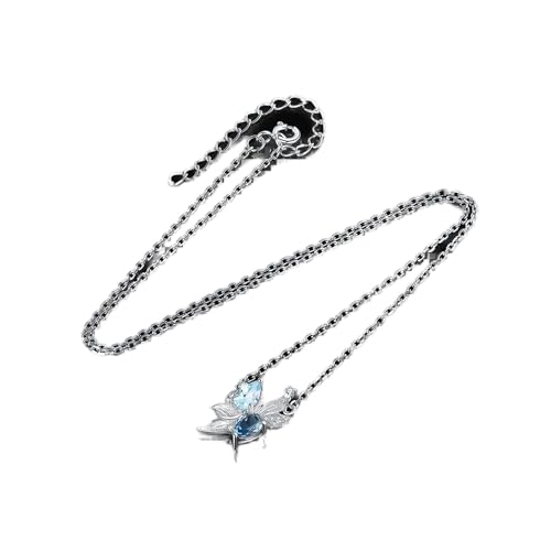 NZVCQVPU Pisces Fisch Birnen Sky Blue Topaz 925 Sterling Silber Anhänger Halskette für Frauen Geschenk von NZVCQVPU