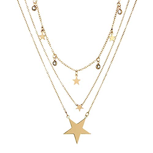 NZVCQVPU Plattierte 3 Schichten Halskette für Frauen Sternform 3 Schicht Halskette Multi -Schicht Halskette Frauen von NZVCQVPU