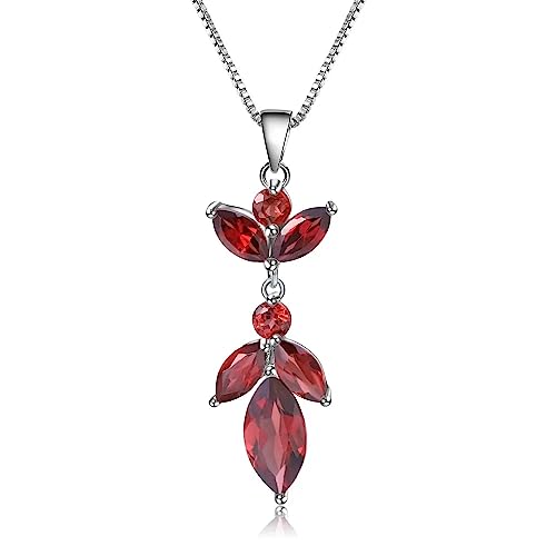 NZVCQVPU Pure 925 Sterling Silber Blume Anhänger Halskette 2.94ct Natürlicher roter Granat Edelstein für Frauen Hochzeit Schmuck von NZVCQVPU