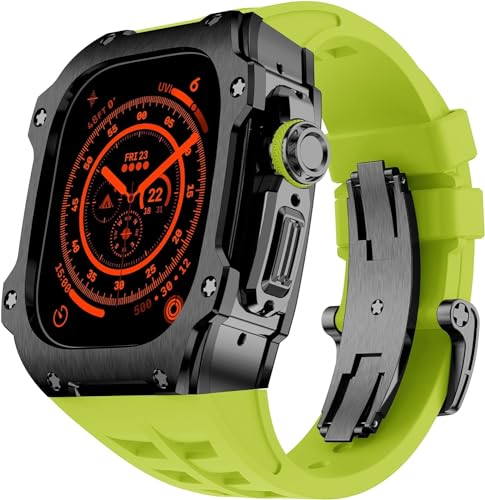 NZVCQVPU RM Style Stainless Steel Watch Case Rubber Band Mod Kit，For Ultra 2 49MM，Men Women Sport Rubber Watch Band Modification Kit Bracelet Accessories von NZVCQVPU