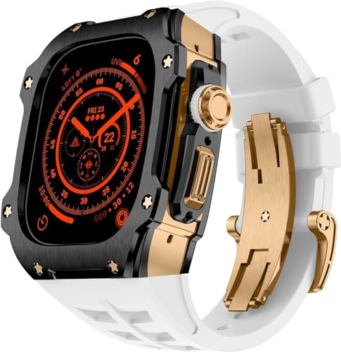 NZVCQVPU RM Style Stainless Steel Watch Case Rubber Band Mod Kit，For Ultra 2 49MM，Men Women Sport Rubber Watch Band Modification Kit Bracelet Accessories von NZVCQVPU