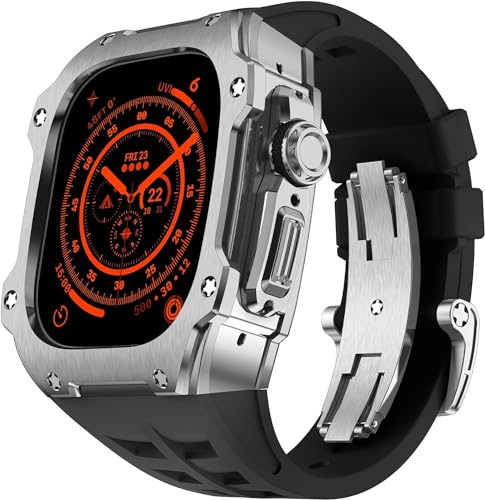 NZVCQVPU RM Style Stainless Steel Watch Case Rubber Band Mod Kit，For Ultra 2 49MM，Men Women Sport Rubber Watch Band Modification Kit Bracelet Accessories von NZVCQVPU