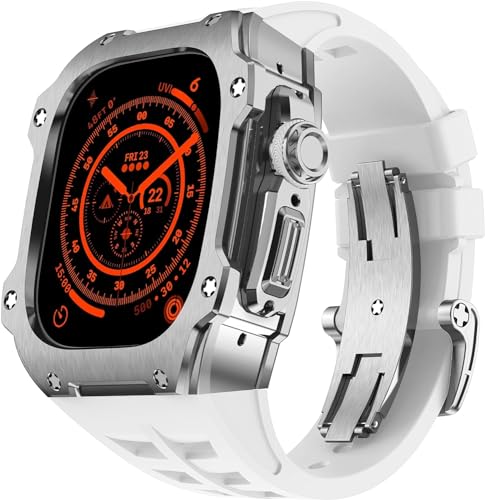 NZVCQVPU RM Style Stainless Steel Watch Case Rubber Band Mod Kit，For Ultra 2 49MM，Men Women Sport Rubber Watch Band Modification Kit Bracelet Accessories von NZVCQVPU