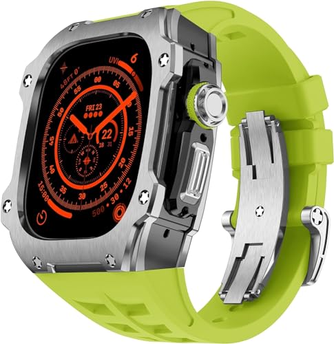 NZVCQVPU RM Style Stainless Steel Watch Case Rubber Band Mod Kit，For Ultra 2 49MM，Men Women Sport Rubber Watch Band Modification Kit Bracelet Accessories von NZVCQVPU