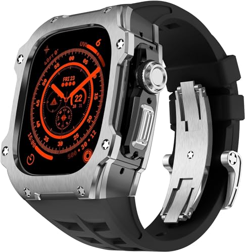 NZVCQVPU RM Style Stainless Steel Watch Case Rubber Band Mod Kit，For Ultra 2 49MM，Men Women Sport Rubber Watch Band Modification Kit Bracelet Accessories von NZVCQVPU