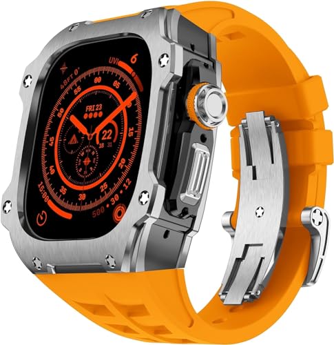 NZVCQVPU RM Style Stainless Steel Watch Case Rubber Band Mod Kit，For Ultra 2 49MM，Men Women Sport Rubber Watch Band Modification Kit Bracelet Accessories von NZVCQVPU