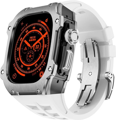 NZVCQVPU RM Style Stainless Steel Watch Case Rubber Band Mod Kit，For Ultra 2 49MM，Men Women Sport Rubber Watch Band Modification Kit Bracelet Accessories von NZVCQVPU