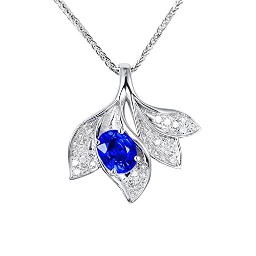 NZVCQVPU Saphir Halskette für Frauen, weiße Halskette geometrisch mit 0,52ct Blue Saphir und Diamond Halskette von NZVCQVPU