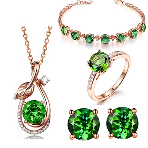 NZVCQVPU Schmucksets für Frauen, Vintage Rosenschmuck Set Blatt mit grünem CZ -Armband -Ring -Ohrring und Brautschmuckset NZVCQVPU Schmucksets für Frauen, Vintage Rosenschmuck Set Blatt mit grünem CZ -Armband -Ring -Ohrring und Brautschmuckset von NZVCQVPU