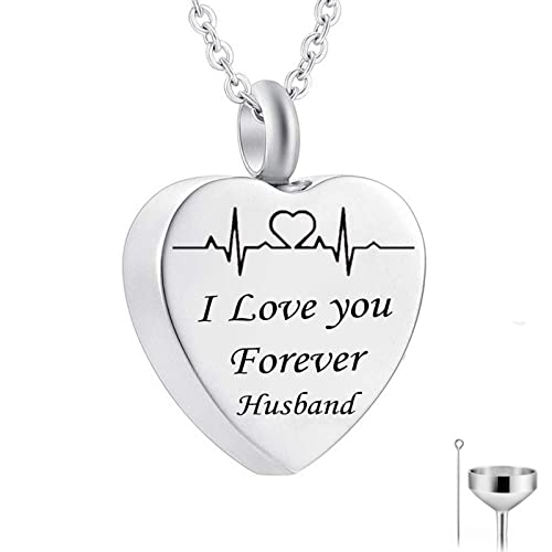 NZVCQVPU Speicher Halskette, Halskette für Teenager Edelstahl Rolo Herzanhänger Elektrokardiogramm graviert Ich liebe dich für immer ... Urne Locket von NZVCQVPU
