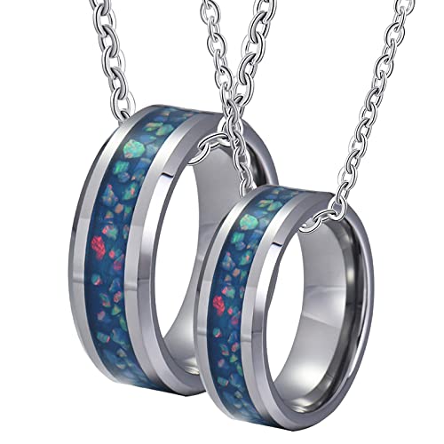 NZVCQVPU Stahlanhänger und sie für 8mm Ring Inlay Blue Opal Halsketten von NZVCQVPU