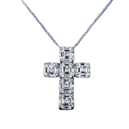 NZVCQVPU Sterling Silber 7 * 7 mm hoher Carbon Diamond Cross Anhänger Halskette für Frauen funkelnde Hochzeit Schmuck von NZVCQVPU