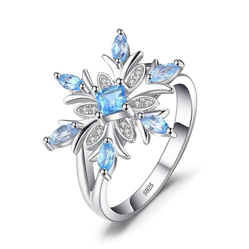 NZVCQVPU Stil Luxus Blumenring Blau Zirkon Ring Schmuck Luxus Vorschlag Verlobungsgeburtstag Geschenk von NZVCQVPU
