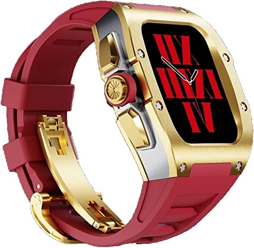 NZVCQVPU Titanium -Legierung Watch Hülle FlurorRubber -Bänder Nachrüstkit ， für 45 mm 44mm -Serie ， Metallrahmen und Riemen 、 Edelstahlverschluss Mod Kit ， für die iWatch -Serie 8 7 6 5 4 Se von NZVCQVPU