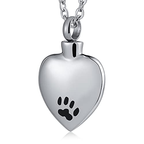 NZVCQVPU Urnen-Halskette für Asche Herren, Haustier-Asche-Halskette, personalisierbar, Edelstahl, Herz-Anhänger mit Pfotenabdruck, Einheitsgröße, Standard, Standard von NZVCQVPU