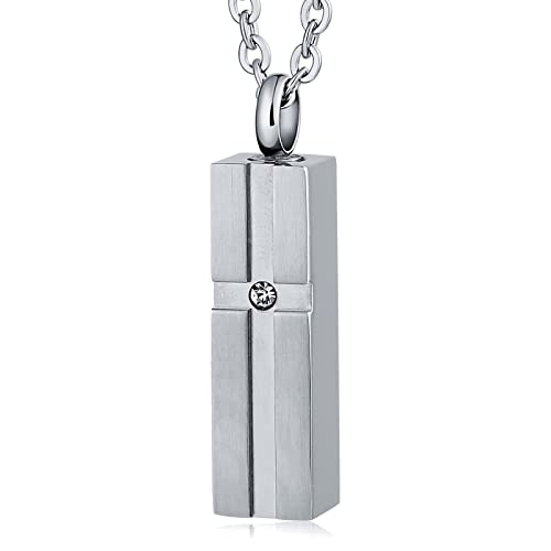 NZVCQVPU Urnen-Halsketten für Asche für Männer, Andenken-Halskette für menschliche Asche, Edelstahl, Rechteck mit Zirkonia, Einheitsgröße, Standard, Standard NZVCQVPU Urnen-Halsketten für Asche für Männer, Andenken-Halskette für menschliche Asche, Edelstahl, Rechteck mit Zirkonia, Einheitsgröße, Standard, Standard von NZVCQVPU