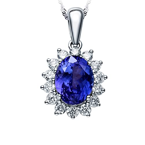 NZVCQVPU Verlobungsring, Diamantkette weiße Sonnenblumenblau Oval 1,9/3CT Verlobungsgeschenke für Frauen von NZVCQVPU