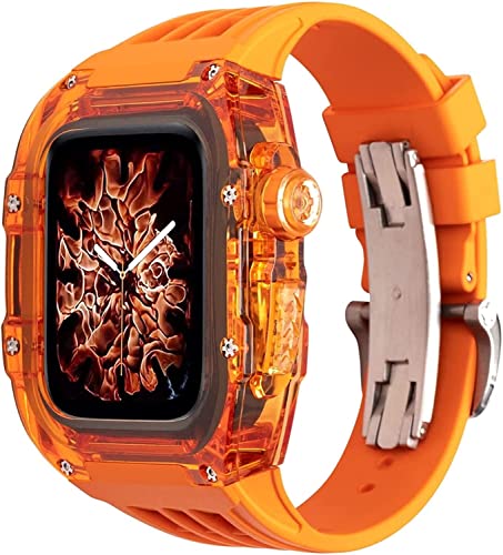 NZVCQVPU Voll transparentes Gehäuse mit Fluororubber Uhren -Gurt -Modifikations -Kit ， für Ultra 49mm 8 7 45 mm ， modifiziertes Gehäuseband Clear Lünette ， für iWatch SE 6 5 44mm von NZVCQVPU