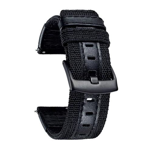 NZVCQVPU Watch Bands klassischer Leinwandstoff mit echtem Leder Hybrid Uhren Armband Armband mit schwarzen Schnalle 18/20/22mm von NZVCQVPU