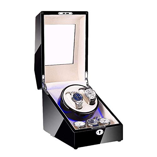 NZVCQVPU Wickler Automatic Winder 2 3 Wickler Box Klavierfarbe mit blauem LED -Leichter weicher Kissen ruhiger Motor, G Wickler von NZVCQVPU