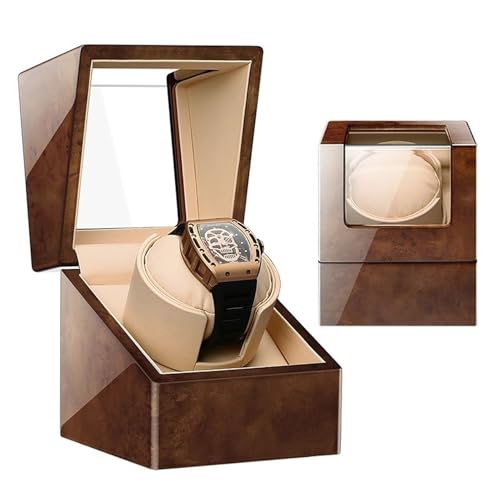 NZVCQVPU Winder Automatic Single Winder for Men and Women Winding Case in Wood Shell and Leather with Super Quiet Motor and Multiple Rotation Modes(D) Atmosphere Winder von NZVCQVPU