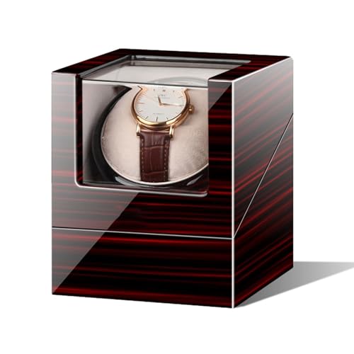 NZVCQVPU Winder Single Winder with 5 Rotation Mode Setting Luxury Mechanical Storage Case Wood Shell Piano Quiet Display Case with Motor and Dual Power Supply(Red Paint+White Velvet) von NZVCQVPU