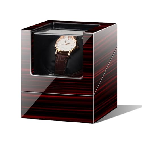 NZVCQVPU Winder Single Winder with 5 Rotation Mode Setting Luxury Mechanical Storage Case Wood Shell Piano Quiet Display Case with Motor and Dual Power Supply(Red Paint+White Velvet) von NZVCQVPU