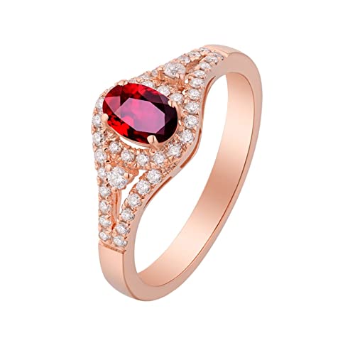 NZVCQVPU Women 18K Ring, Elegant Oval 0.61 CT Ruby with Diamond Eternity Rings von NZVCQVPU