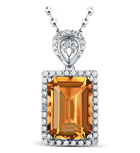 NZVCQVPU Women Rectangle Princess Shape 3.51ct Citrine Necklace 18K White Pendant Necklace for Wedding Party von NZVCQVPU