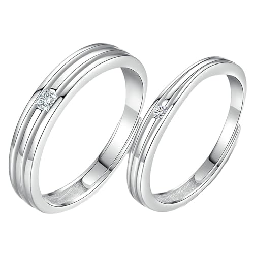 Ringe mit Gravuren Eternitätsring für Paare, Sterling -Verstellbänder Paar, rund mit kubischen Zirkonia -Ehering -Ring -Set von NZVCQVPU