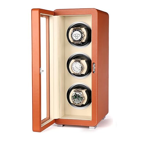 Wickler Triple Automatic Wickler für 3 Uhren PU Leder Selbstaufbau mechanisch staubdichtes Gehäuse Rotary Wickler Box mit LCD-Touchsbildschirm Display-Motor (Farbe: Orange) von NZVCQVPU