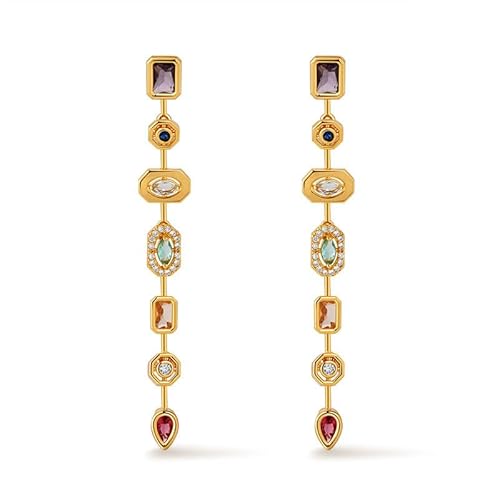 Women's Colorful Crystal Gemstone Long Drop Statement Earrings - Unique & Eye - Catching von NZVCQVPU