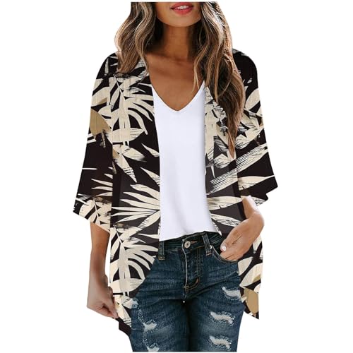 3/4 Arm Bluse Damen Angebote des tages heute Chiffon Strickjacke Damen Hawaii Cardigan Sommer Bolero Bedruckte Jacke Dünne Sommerjacke 3/4 Arm Bluse Lang Blouson Locker Top Longshirt Leichte Blusen von NZYIHAO