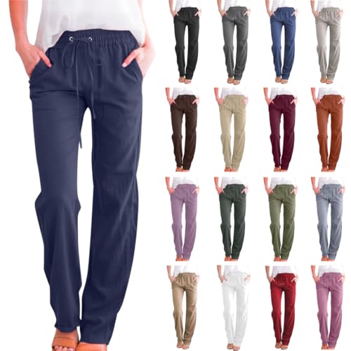 Angebote Des Tages Heute Leinenhose Damen Lang Jogginghose Casual Sommerhose Musselin Hose Weites Bein Stoffhose Sommer Yogahose Große Größen Leinen Hosen Leicht Freizeithose Hohe Taille Trousers von NZYIHAO
