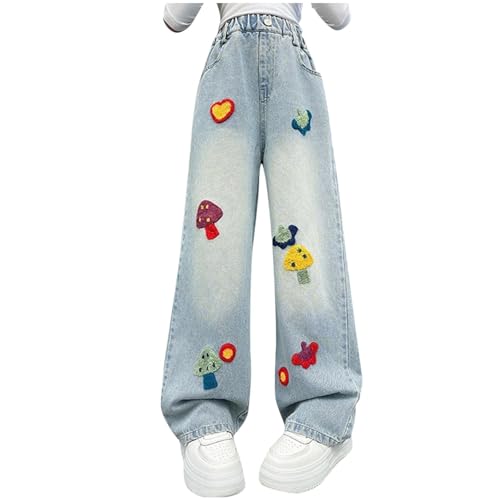 Angebote des Tages Heute Baggy Jeans Mädchen Weites Bein Schlaghose Lang Jeanshosen Hohe Taille Cargohose Sommer Hose Kinder Freizeithose Y2k Vintage Hosen Loose Fit Pants für 5-15 Jahre Sommerhose von NZYIHAO