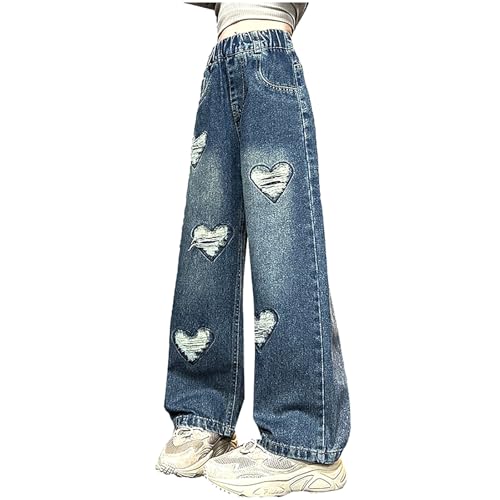 Angebote des Tages Heute Baggy Jeans Mädchen Weites Bein Schlaghose Lang Jeanshosen Hohe Taille Cargohose Sommer Hose Kinder Freizeithose Y2k Vintage Hosen Loose Fit Pants für 5-15 Jahre Sommerhose von NZYIHAO