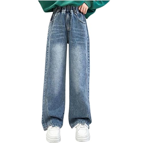 Angebote des Tages Heute Baggy Jeans Mädchen Weites Bein Schlaghose Lang Jeanshosen Hohe Taille Cargohose Sommer Hose Kinder Freizeithose Y2k Vintage Hosen Loose Fit Pants für 5-15 Jahre Sommerhose von NZYIHAO