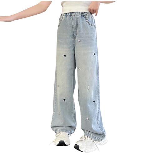 Angebote des Tages Heute Baggy Jeans Mädchen Weites Bein Schlaghose Lang Jeanshosen Hohe Taille Cargohose Sommer Hose Kinder Freizeithose Y2k Vintage Hosen Loose Fit Pants für 5-15 Jahre Sommerhose von NZYIHAO