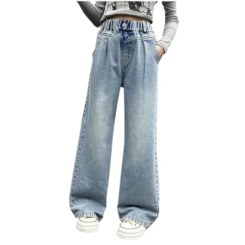 Angebote des Tages Heute Baggy Jeans Mädchen Weites Bein Schlaghose Lang Jeanshosen Hohe Taille Cargohose Sommer Hose Kinder Freizeithose Y2k Vintage Hosen Loose Fit Pants für 5-15 Jahre Sommerhose von NZYIHAO