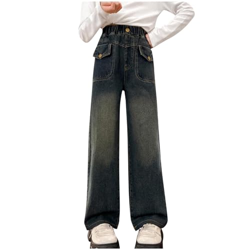 Angebote des Tages Heute Baggy Jeans Mädchen Weites Bein Schlaghose Lang Jeanshosen Hohe Taille Cargohose Sommer Hose Kinder Freizeithose Y2k Vintage Hosen Loose Fit Pants für 5-15 Jahre Sommerhose von NZYIHAO
