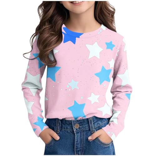 Angebote des Tages Heute Bluse Mädchen Bedruckte Langarmshirt Bunte Tshirt Kinder Langarm Rundhals Tops Teenager Mädchen Oberteile Casual T-Shirt Leichte T Shirt Locker Pullover Basic Blusenshirt von NZYIHAO