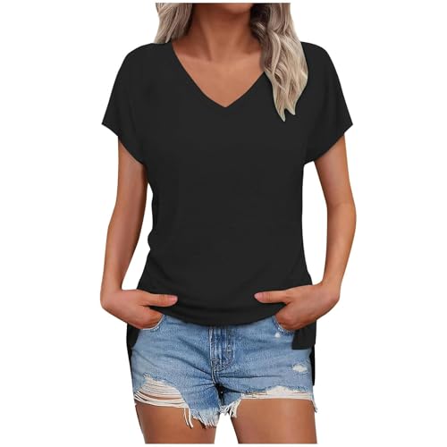 Angebote des Tages Heute Tshirt Damen Kurzarm V Ausschnitt Bluse Sommer Top mit Schlitz Casual Shirt Basic Oberteile Leichte T Shirt Locker Longshirt Bequem T-Shirt Einfarbig Tunika, Schwarz, XL Angebote des Tages Heute Tshirt Damen Kurzarm V Ausschnitt Bluse Sommer Top mit Schlitz Casual Shirt Basic Oberteile Leichte T Shirt Locker Longshirt Bequem T-Shirt Einfarbig Tunika, Schwarz, XL von NZYIHAO