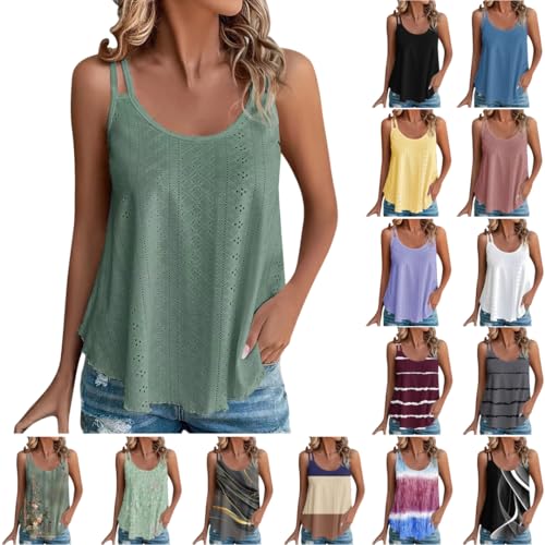 Anzeigen Angebote des Tages Heute Die Discounter Sale Angebote Meine Bestellungen Tank Top Damen Spaghettiträger Tops Ärmellos Tanktops Sommer Oberteile Casual Trägertop mit Öse Stickerei Blusen von NZYIHAO