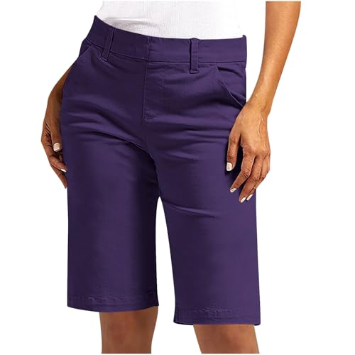 Bermuda Shorts Damen Sommer Kurze Hose Chino Stoffhose Elegant Sommerhose Slim Fit Anzughose Hohe Taille Cargohose Große Größen Chinohose Elastische Freizeithose Businesshose, S-5XL, Dunkelblau, 4XL von NZYIHAO