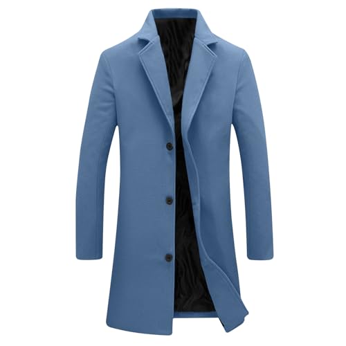 Black Friday Angebote 2024 Mantel Herren Lang Wintermantel Casual Trenchcoat Einfarbig Wollmantel mit Knöpfen Langarm Winterjacke Große Größen Jacke Woll Windbreaker Revers Übergangsjacke Wolljacke von NZYIHAO