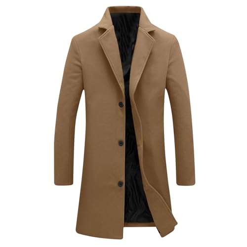 Black Friday Angebote 2024 Mantel Herren Lang Wintermantel Casual Trenchcoat Einfarbig Wollmantel mit Knöpfen Langarm Winterjacke Große Größen Jacke Woll Windbreaker Revers Übergangsjacke Wolljacke von NZYIHAO