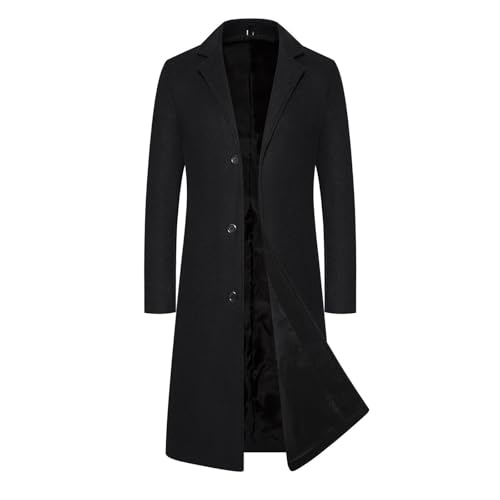Black Friday Angebote 2024 Mantel Herren Lang Wintermantel Casual Trenchcoat Einfarbig Wollmantel mit Knöpfen Langarm Winterjacke Große Größen Jacke Woll Windbreaker Revers Übergangsjacke Wolljacke von NZYIHAO